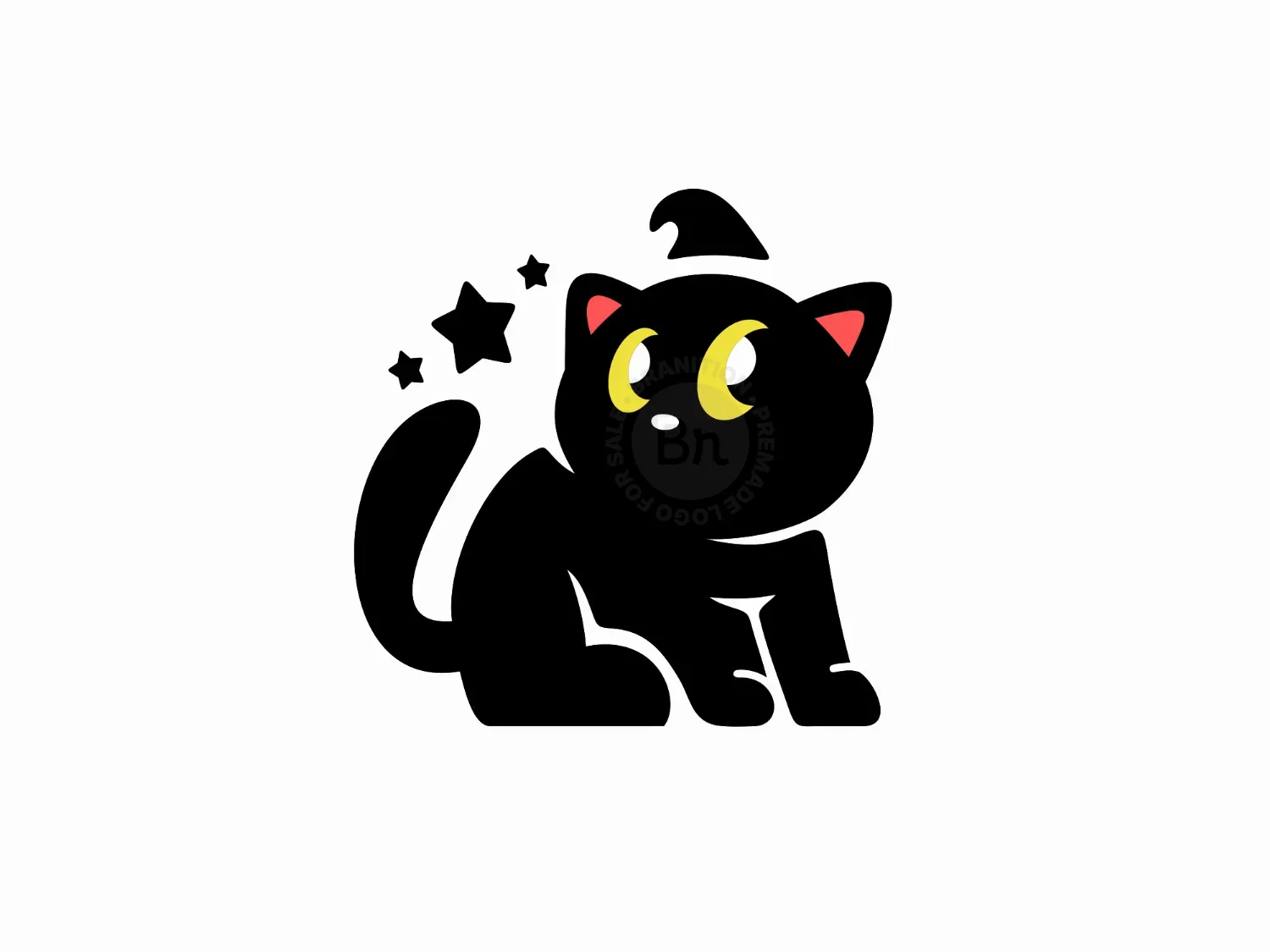Cute Witch Black Cat Logo